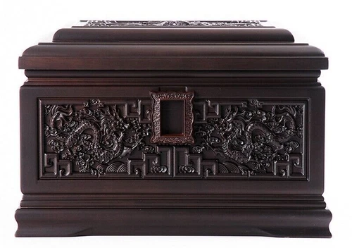 Solid Ebony Wood Carved Dragon Wooden Cremation Urn Funeral Box - Picture 2 of 3