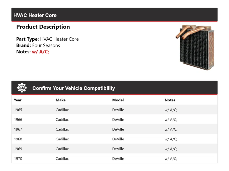 Para Cadillac DeVille 1965-1970 HVAC núcleo de calefacción 4 estaciones 1966 1967 1968 1969 Foto 2 de 4