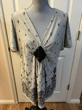 GITANO Women’s Blouse Top , 3/4 Sleeve, Sz 18/20W Gray With black embellishment