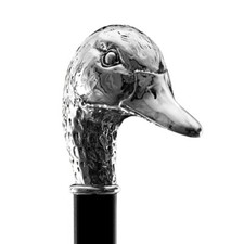 Spazierstock Silber Griff Ente - Gehstock Feier Holzstock Gehhilfe - H. 93 cm