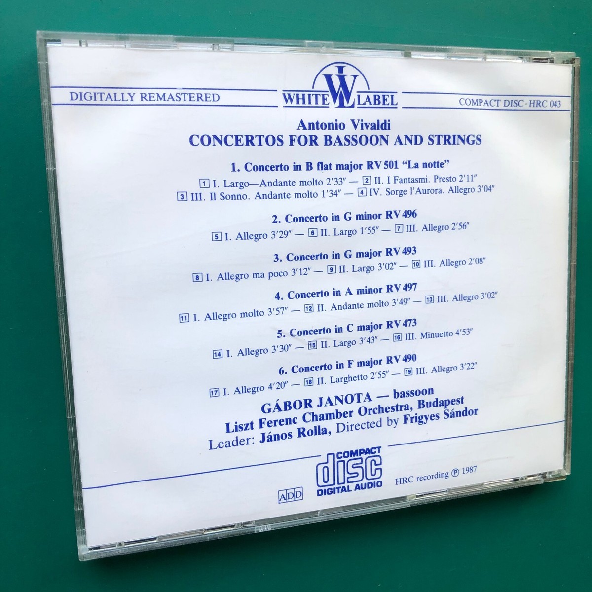 VIVALDI BASSOON CONCERTOS Baroque CD Liszt Ferenc Chamber