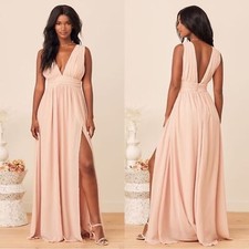 LULUS Heavenly Hues Blush Bridesmaid V-neck Sleveless Maxi Dress XS