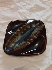 Vintage MCM Dark Brown Drip Glazed Ceramic Ashtray
