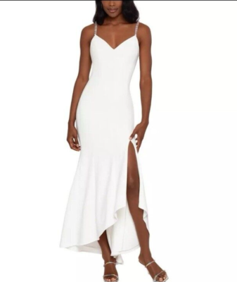 XSCAPE White Spaghetti Strap V Neck Asymmetrical Dress Lined Stretch Women  6 | eBay