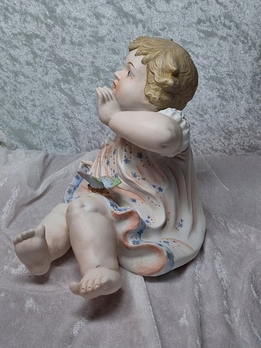 "Estatuilla de muñeca grande alemana bisque piano bebé Conta Boehme con mariposa 8""" - Imagen 9 de 22