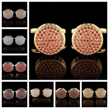 Men Luxury Sparkle Round Crystal Rhinestone Cufflink Wedding Boxed Cuff Link