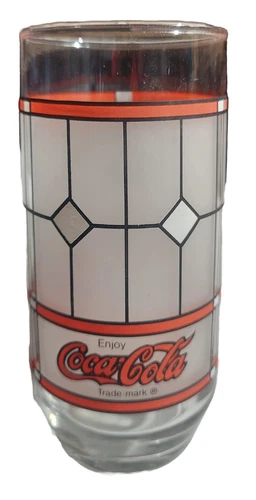 Coca-Cola  Vintage Libbey Frosted Stained Glass Tiffany Style Glass Cup