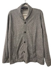 Men  s Grey Button Front Cardigan Sweater Shawl Collar Cotton Large Preppy