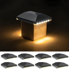 4x4 Solar Fence Post Lights Outdoor 8pack Cap for Wooden/Vinyl Black Deck