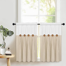 Boho Kitchen Curtains 36 Inch Length, Farmhouse Cotton Linen Tier Curtains, Rust
