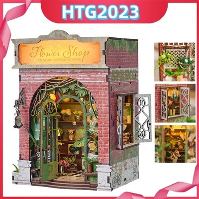 3D Puzzle Blumenladen DIY Buch Nook Kit Miniatur Haus Bücherregal mit LED-Lichte