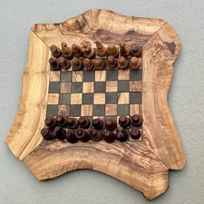 Live Edge Olive Wood Chess Board Set Hand Car...