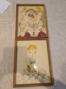 VTG 2 Cartoon art prints by Steve Gill 1980s & 90s. Funny art style For bathroom