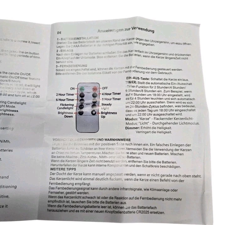 LED Stabkerzen 6er Set Echtwachs Flackerlicht Fernbedienung Timer Fernbedienung - Bild 4 von 4