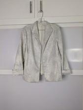 Chico's Silver Metallic Blazer Collared Open Front Size 2 Large Maximalism Glam