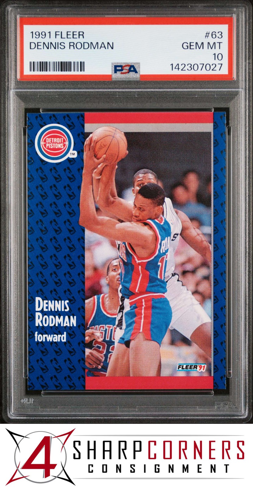 1991 FLEER #63 DENNIS RODMAN PISTONS HOF PSA 10