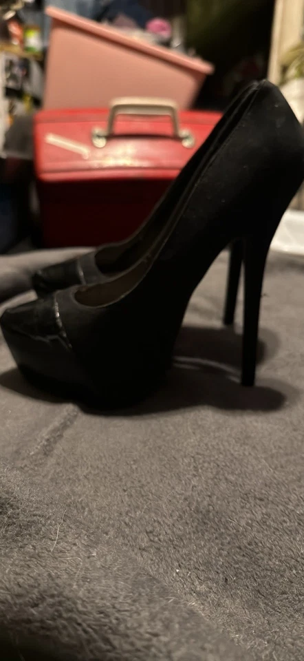 Charlotte Russo Plataforma Stiletto Hills Fieltro Negro con Puntas de Cuero Negro Talla 9 Foto 3 de 3