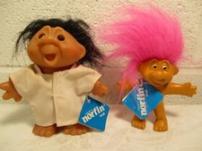 TWO VINTAGE DAM NORFIN TROLL DOLLS/ STUDENT NURSE SMALLER WITH PINK HAIRED