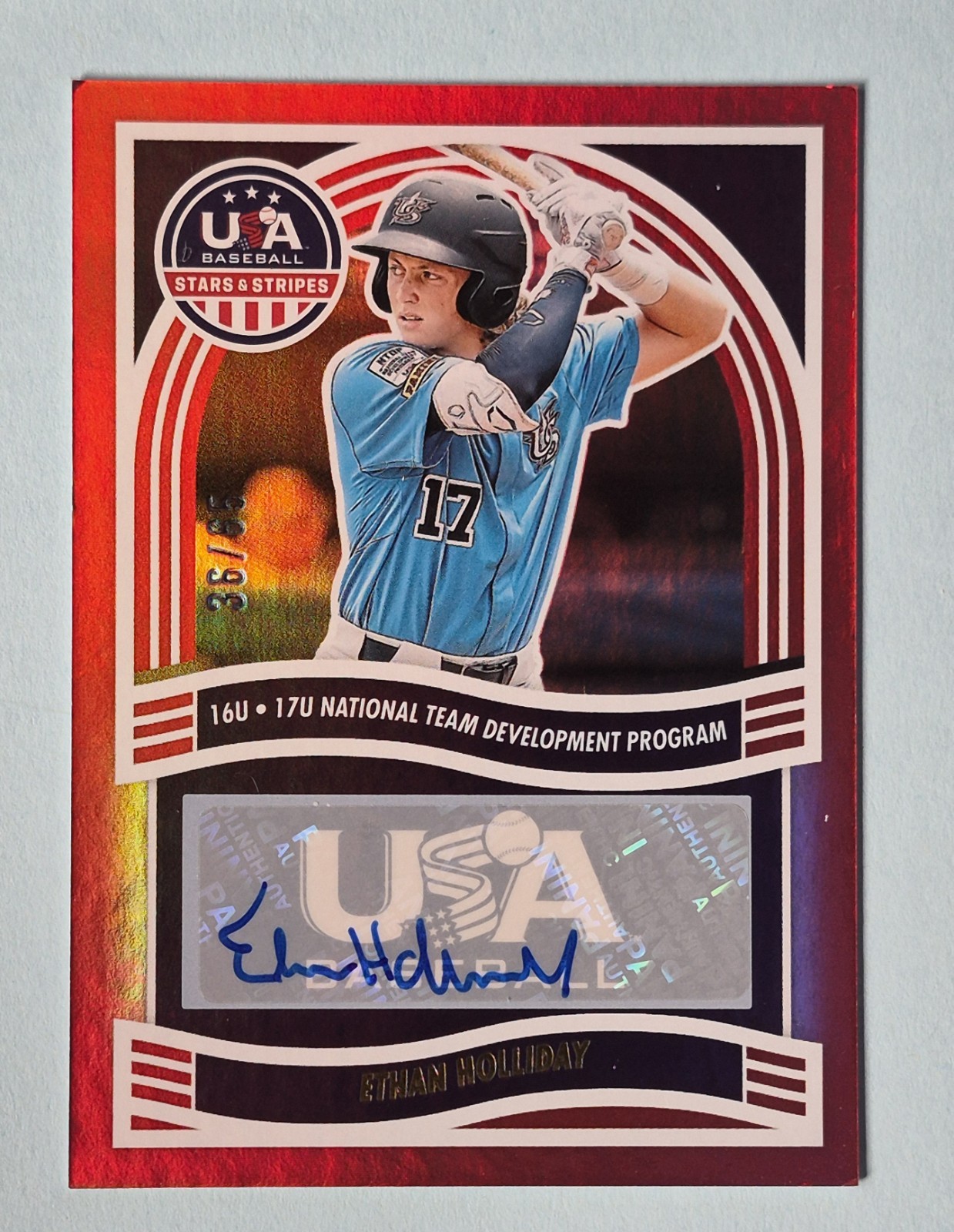 2024 Panini USA Stars & Stripes ETHAN HOLLIDAY Red Holo Autograph AUTO RC 36/65