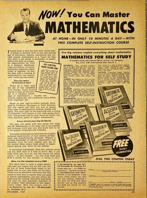D Van Nostrand Co. ''You Can Master Mathematics -Self Study''Vintage Print Ad 1959
