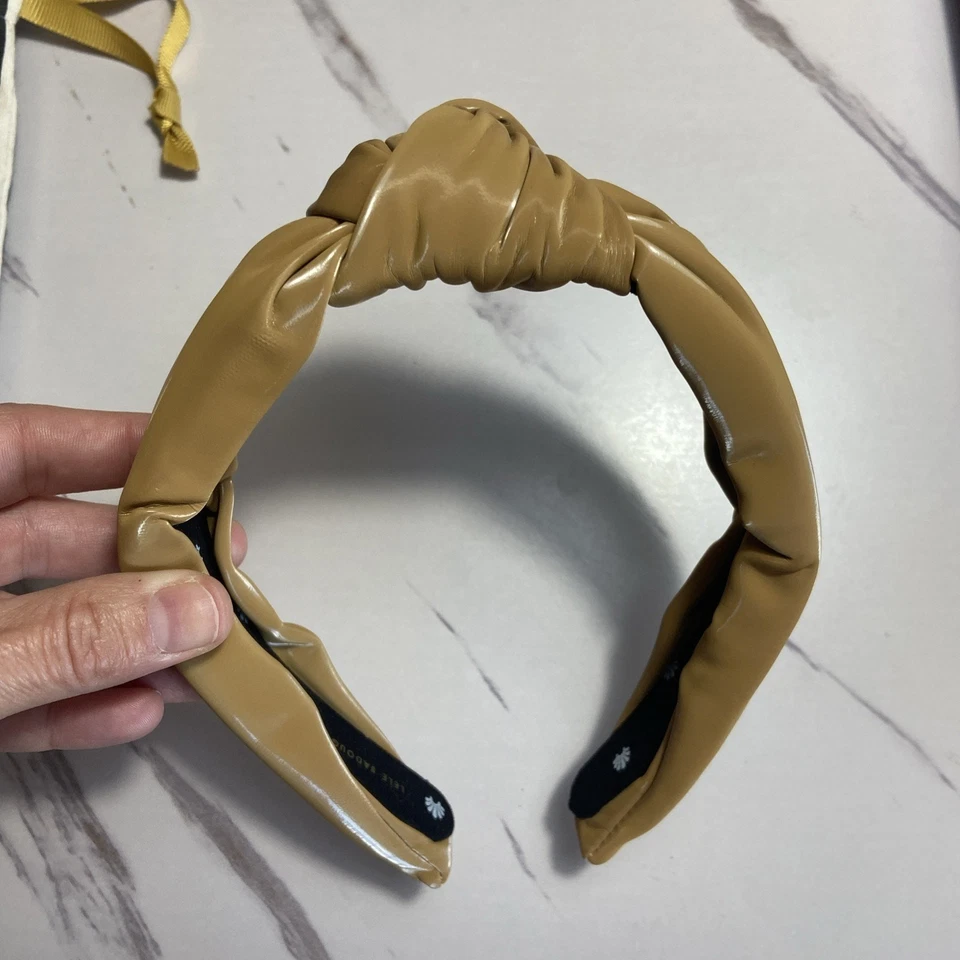 Lele Sadoughi Gingerbread Brown/Tan Faux Leather Headband Hair Accessory w/ Bag - Image 4 of 4