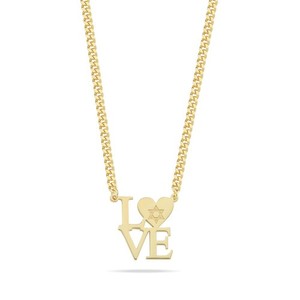 Authentic Gold Plated English "Love" Necklace with Heart & Star of David Statement Pendant