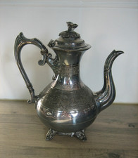 Ancienne Théière Sheffield S 677 Métal Argenté Poinçons Fleurs & Rocailles