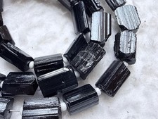 Black tourmaline rough beads. 13/7 mm 16 inches strand