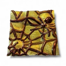 Halloween Party Tray Large 13.5” Spiderweb Platter Metallic Silver Raised Spider