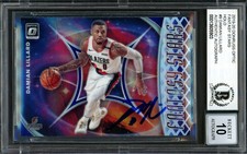 Damian Lillard Signed 2019-20 Donruss Optic Fantasy Stars Card 9 Sig 10 Beckett