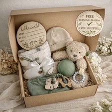 Deluxe Neutral New Baby Gift Set, Newborn Gift Essentials Box, Baby Shower Gift