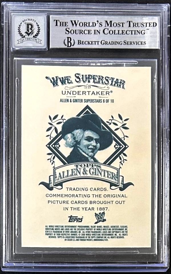 Tarjeta firmada por Undertaker 2008 Topps Allen & Ginter WWE #6 BAS 14058276 automática 10 Foto 2 de 2