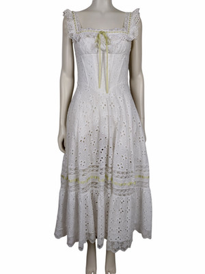 Lacemade Lime Soda Romantic White Eyelet Cotton Corset Maxi Dress Size M