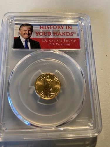 2017 GOLD EAGLE $5 FS MS70 First Strike DJT LABEL HISTORY IN YOUR HANDS ~ TRUMP