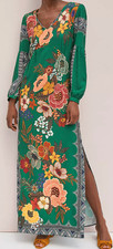 NEW Farm Rio Anthropologie Verdor Small Maxi Dress Floral Long Sleeve Side Slits
