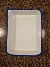 White/Blue Enamelware Vintage Acid Resistant Photo Tray 9"x7" H