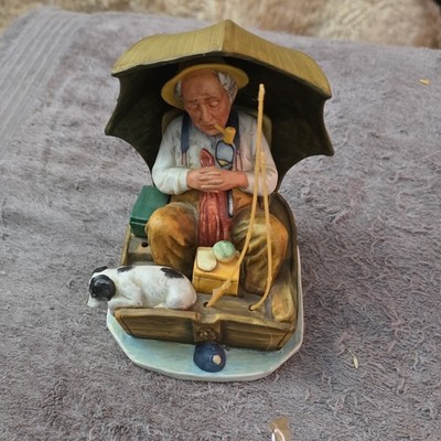 Gorham Norman Rockwell Porcelain Figurine, Fishing, Painted, Multicolor, 1974