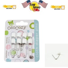 Durable White Diaper Pins 8 Count Stainless Steel with Secure Locking Closure