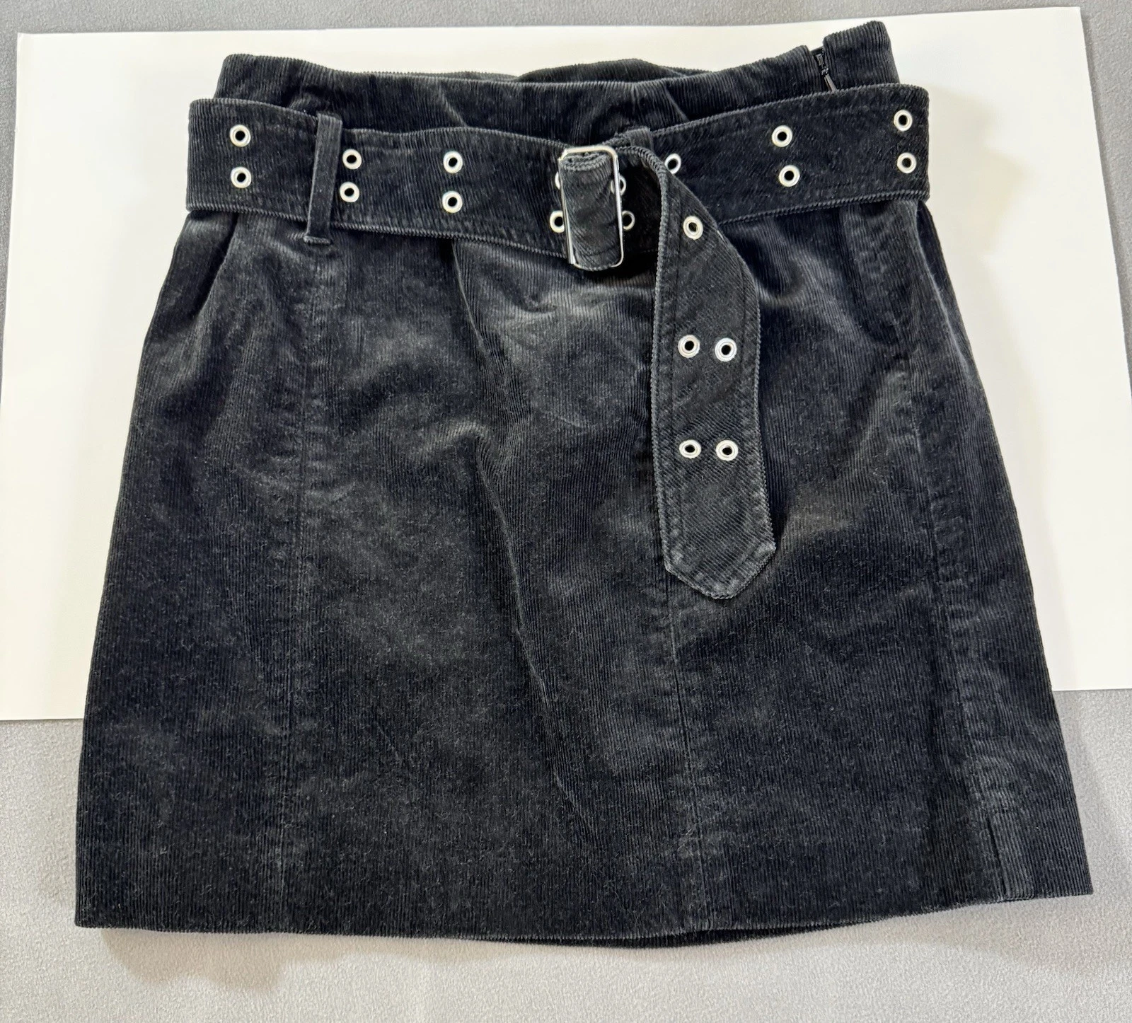 Vintage Ralph Lauren Corduroy Mini Skirt Black Belted Womens 0 Y2K #B284