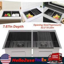 33"x22" Drop in Kitchen Sink Double Bowl Stainless Steel Kitchen Sink W/ Grid