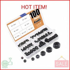 Keadic 100 Pieces Metric Black Zinc Plated Nylon Insert Lock Nuts Assortment Kit