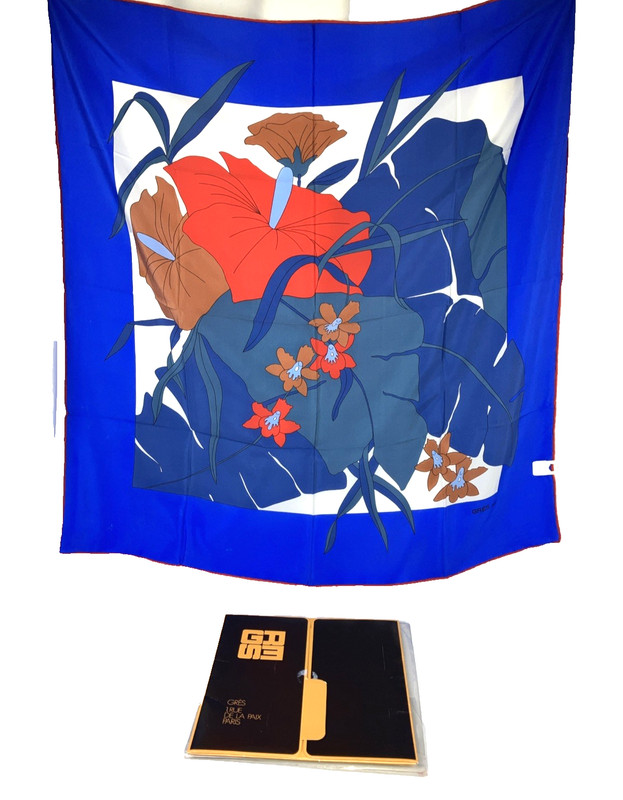 NOS w tag Vintage Gres 1 Rue De La Paix Paris Silk Hand Printed Scarf