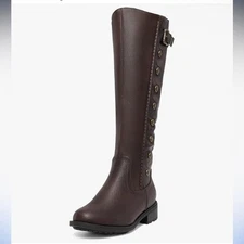 NEW - Women's Army Brown Pu Leather Knee High‎ Winter Riding Boots Size 6