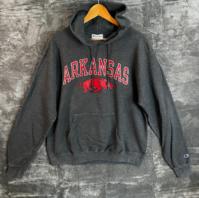 Champion Arkansas Hoodie Grau Spellout Logo Herren Medium M