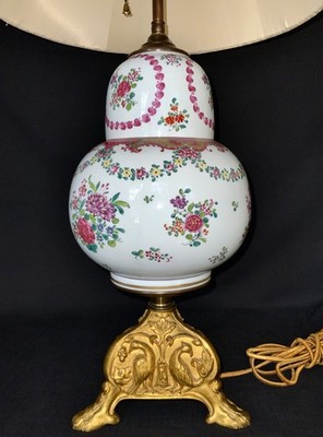 SAMSON FAMILLE ROSE GILT BRONZE & PORCELAIN LAMP C.1920-1950 EDWARD F CALDWELL