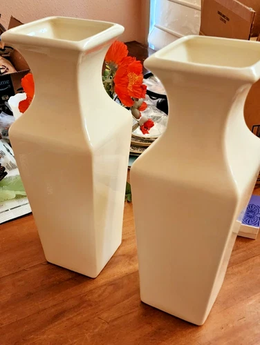** Unique Haeger White Art Deco Vase 12" H * - Two (2) Available