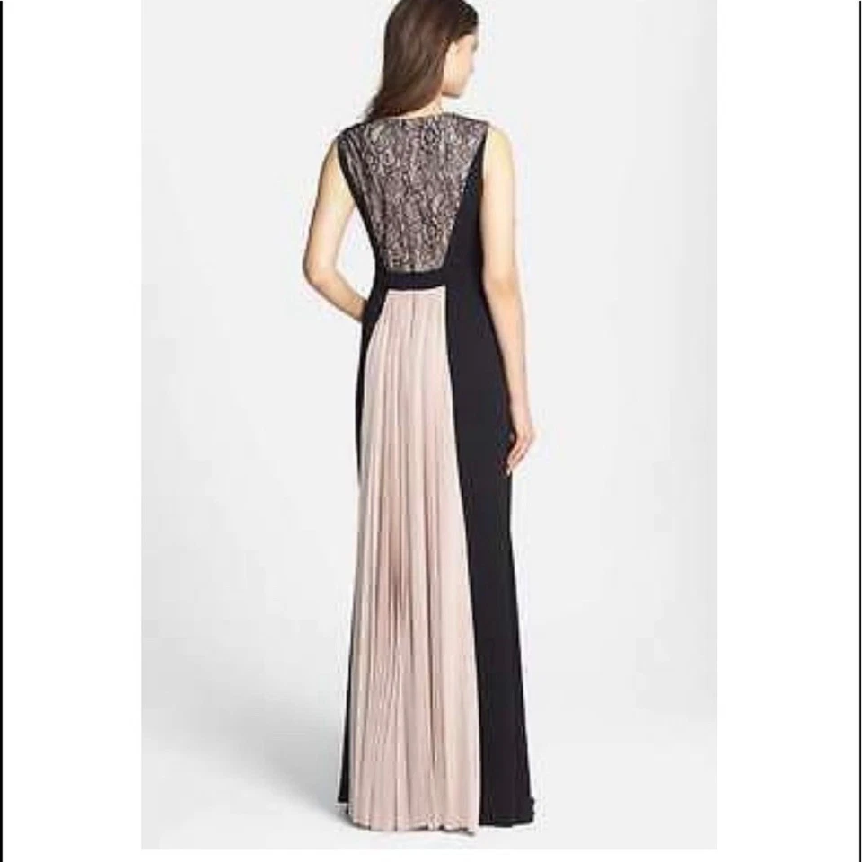 JS Collections Black Pink Lace Pleated Maxi Gown Formal Evening Dress - Image 4 of 4
