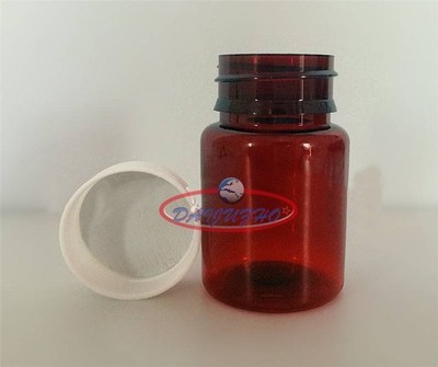 NEW 10pcs 60ml Lab seal bottles plastic medicine sample vials   brown&lids #jg