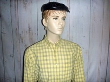 Eddie Bauer Men's Large Shirt Yellow & Black Plaid L/S All Cotton Button Down