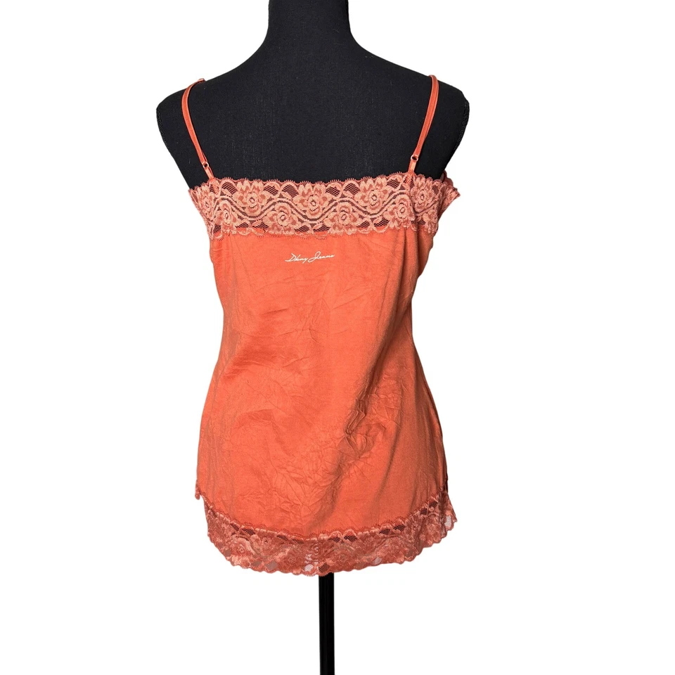 Camiseta sin mangas DKNY Jeans para mujer Y2K encaje ribete cami talla M naranja romántica preppy Foto 3 de 4